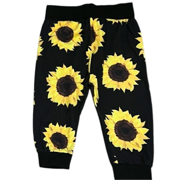Girls 100 ( 3T) Sunflower Print Black Joggers elastic waist string detail - Picture 2 of 6